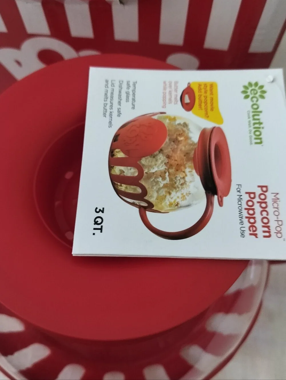 Ecolution Micro-Pop Microwave Popcorn Popper 3-Quart - New In Box (Red)